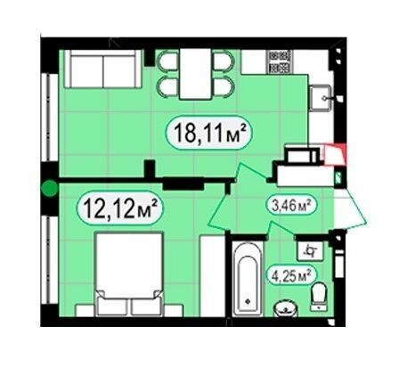 1-кімнатна 37.94 м² в ЖК 7'я від 28 000 грн/м², с. Щасливе