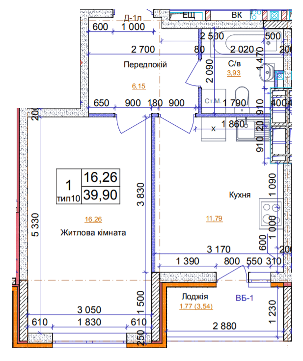 1-комнатная 39.9 м² в ЖК на ул. Симона Петлюры, 21б от 20 000 грн/м², г. Бровары