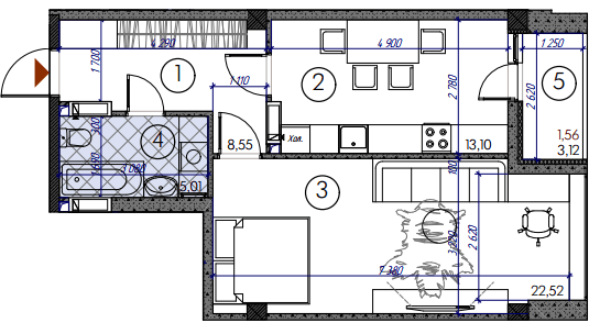 1-комнатная 51.1 м² в ЖМ Саванна Сити от 18 500 грн/м², г. Бровары