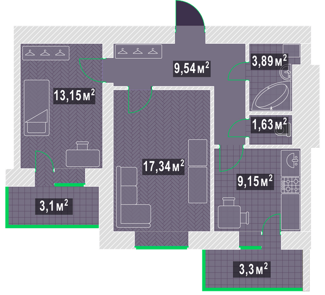 2-кімнатна 61.1 м² в ЖК Garden Sky від 18 600 грн/м², м. Васильків