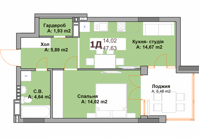 1-комнатная 47.93 м² в ЖК Vyshgorod Sky от 27 000 грн/м², г. Вышгород