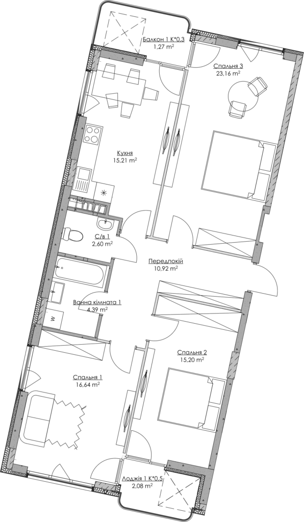 3-кімнатна 91.47 м² в ЖК O2 Residence від 31 080 грн/м², Київ