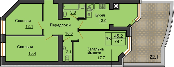 3-комнатная 74.1 м² в ЖК Sofia Nova от 35 000 грн/м², с. Новоселки