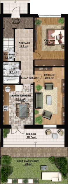 2-комнатная 95 м² в ЖК Петровский дворик от 24 900 грн/м², с. Святопетровское