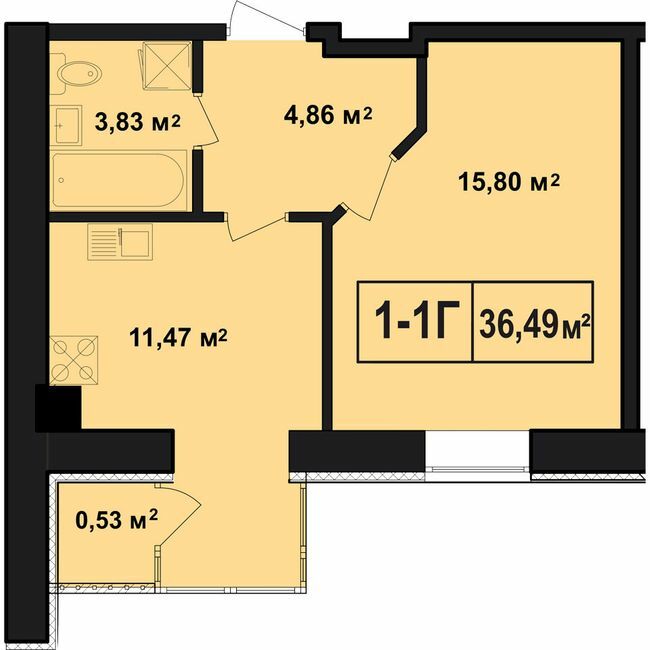 1-комнатная 36.49 м² в ЖК Покровский от 24 300 грн/м², пгт Гостомель