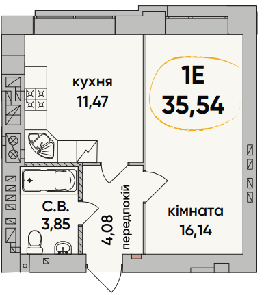 1-кімнатна 35.54 м² в ЖК Continent Ray від 20 000 грн/м², м. Буча