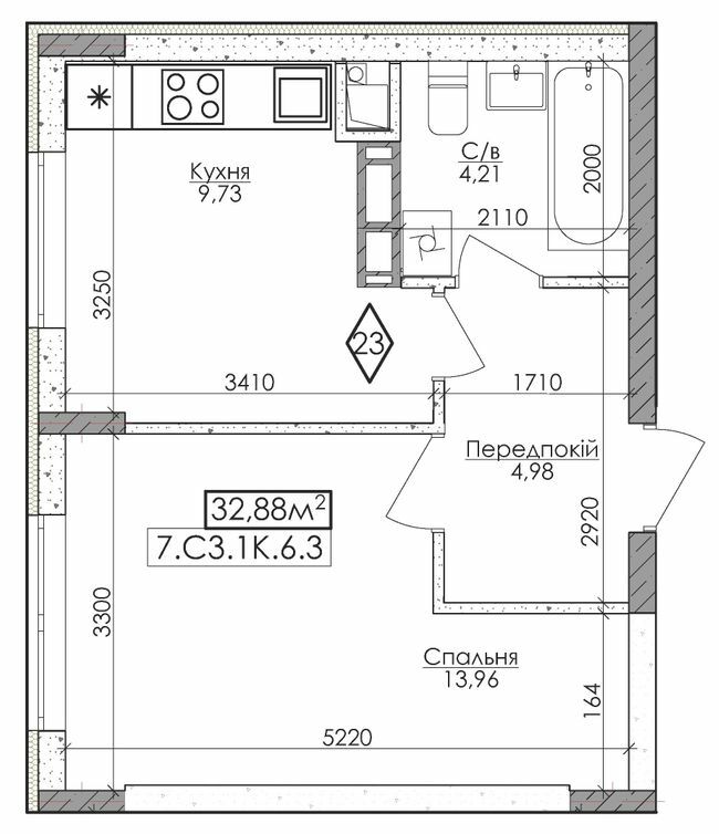 1-кімнатна 32.88 м² в ЖМ Нова Буча від 15 500 грн/м², м. Буча