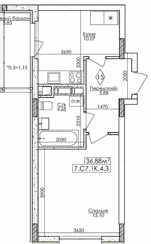 1-кімнатна 36.88 м² в ЖМ Нова Буча від 15 500 грн/м², м. Буча