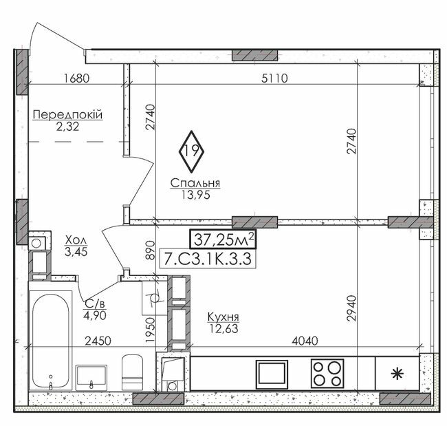 1-кімнатна 37.25 м² в ЖМ Нова Буча від 15 500 грн/м², м. Буча