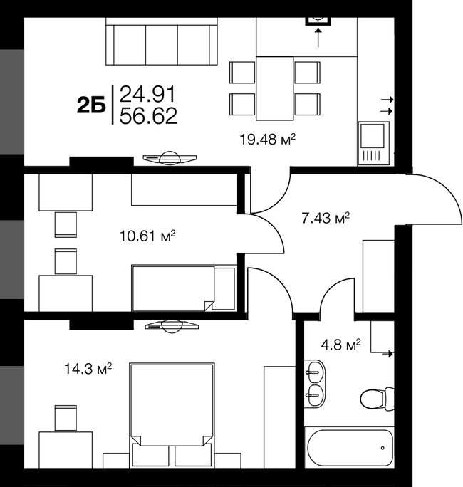 2-кімнатна 56.6 м² в ЖК Irpin City від 22 350 грн/м², м. Ірпінь