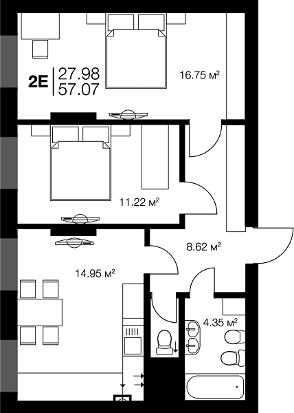 2-кімнатна 57.07 м² в ЖК Irpin City від 22 350 грн/м², м. Ірпінь