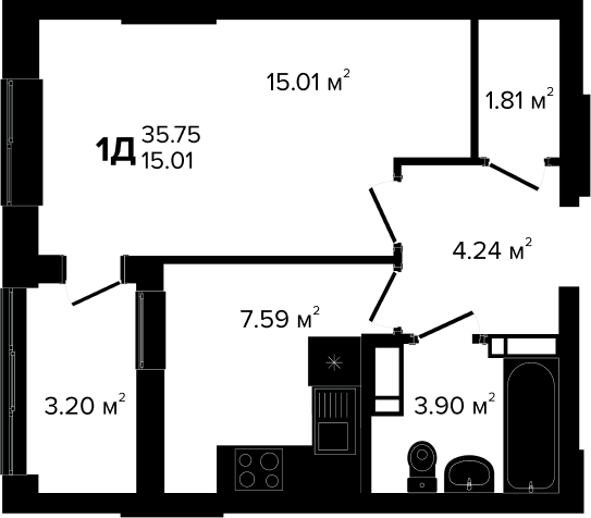 1-комнатная 35.75 м² в ЖК Irpin City от 21 250 грн/м², г. Ирпень