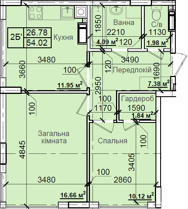 2-комнатная 54.02 м² в ЖК Петровский квартал от 15 500 грн/м², с. Святопетровское