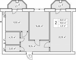 2-комнатная 70.8 м² в ЖК Волошковый от 23 500 грн/м², с. Софиевская Борщаговка