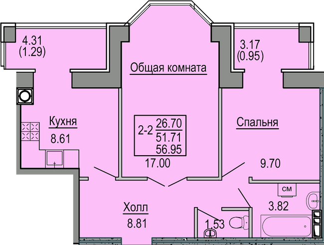 2-кімнатна 56.95 м² в ЖК Софіївська сфера від 19 000 грн/м², с. Софіївська Борщагівка