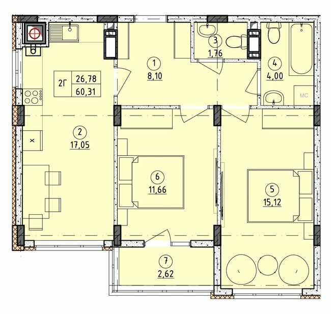 2-кімнатна 60.31 м² в ЖК Стожари від 17 000 грн/м², с. Софіївська Борщагівка