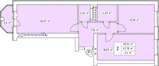 2-комнатная 67.78 м² в ЖК Волошковый от застройщика, с. Софиевская Борщаговка