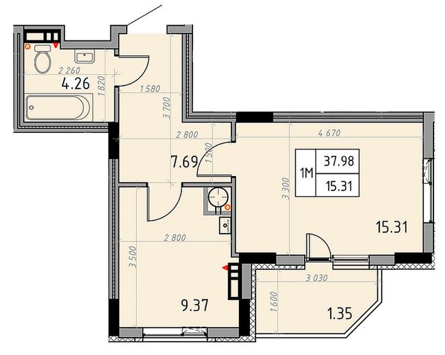 1-кімнатна 37.98 м² в ЖК Весна від 21 000 грн/м², м. Бориспіль