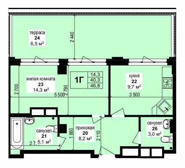 1-комнатная 46.8 м² в ЖК Манхэттен от 28 250 грн/м², Харьков