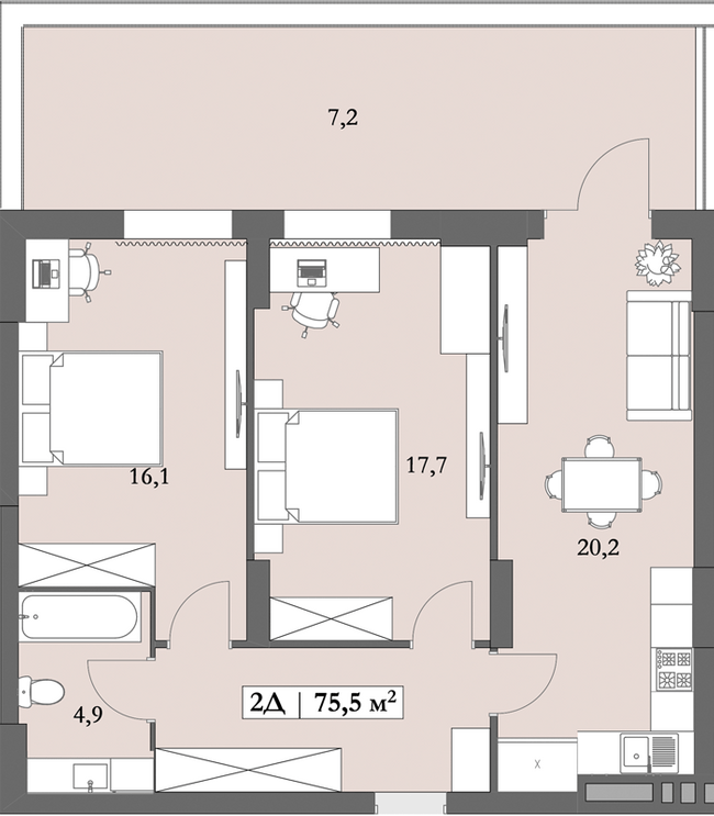 2-кімнатна 75.5 м² в ЖК Lagom від 27 350 грн/м², Дніпро