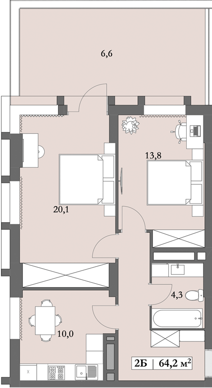 2-кімнатна 64.2 м² в ЖК Lagom від 28 750 грн/м², Дніпро