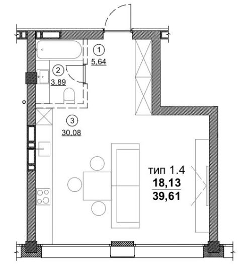 1-кімнатна 39.61 м² в ЖК Олімпійський від 21 000 грн/м², Дніпро