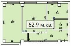 2-комнатная 62.9 м² в ЖК Усадьба от 18 750 грн/м², Днепр