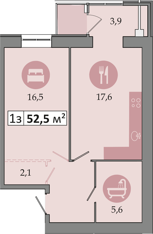 1-кімнатна 52.5 м² в ЖК Дніпровська Брама 2 від 15 900 грн/м², смт Слобожанське