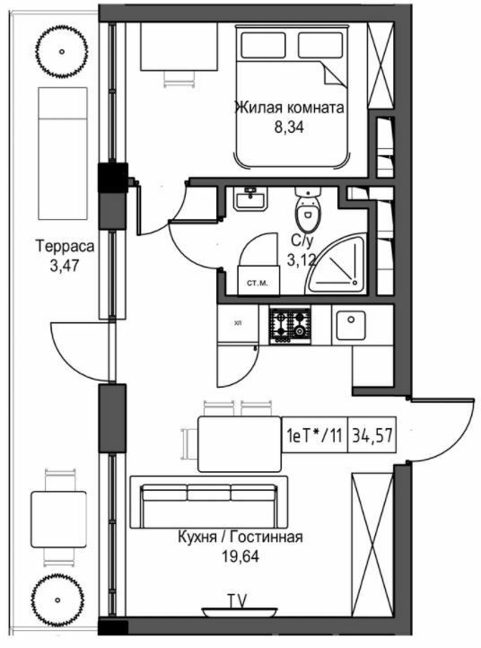 1-кімнатна 34.57 м² в ЖМ ARTVILLE від 23 650 грн/м², смт Авангард