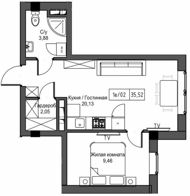 1-кімнатна 35.52 м² в ЖМ ARTVILLE від 23 650 грн/м², смт Авангард