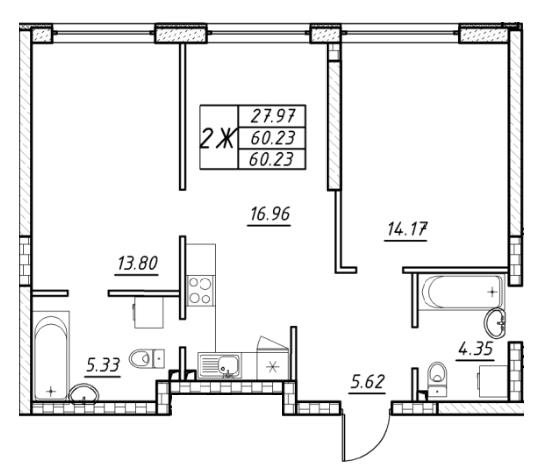 2-комнатная 60.23 м² в ЖК Manhattan от 26 950 грн/м², Одесса