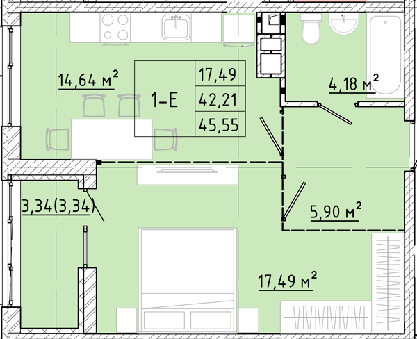 1-комнатная 45.55 м² в ЖК Modern от 24 150 грн/м², Одесса