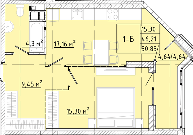1-кімнатна 50.85 м² в ЖК Modern від 24 150 грн/м², Одеса