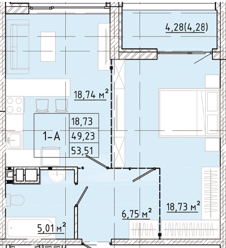 1-кімнатна 53.51 м² в ЖК Modern від 24 150 грн/м², Одеса