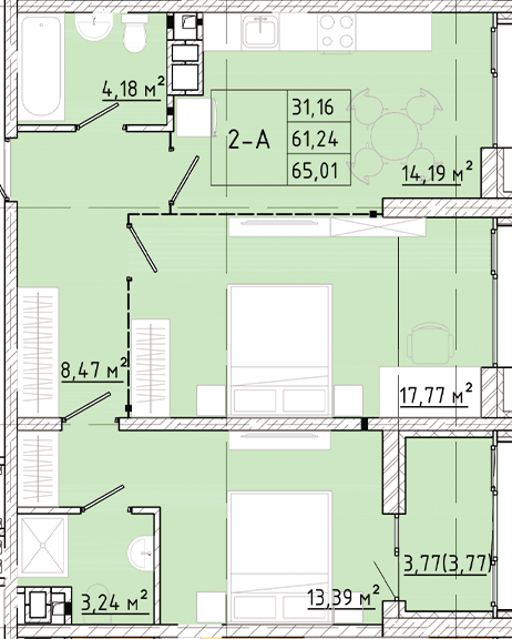 2-кімнатна 65.01 м² в ЖК Modern від 24 150 грн/м², Одеса