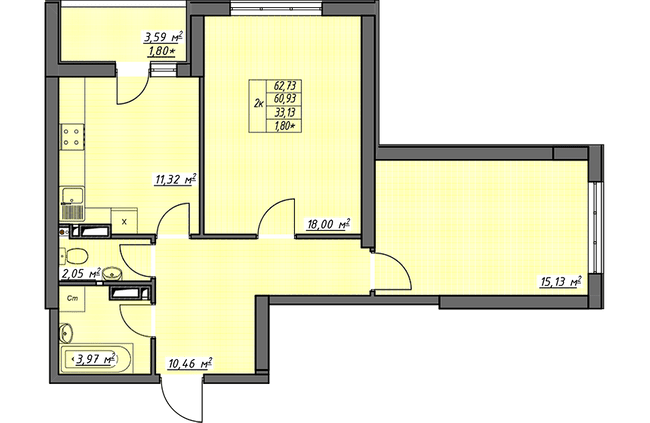 2-кімнатна 62.73 м² в ЖК Одеські традиції від 25 600 грн/м², Одеса