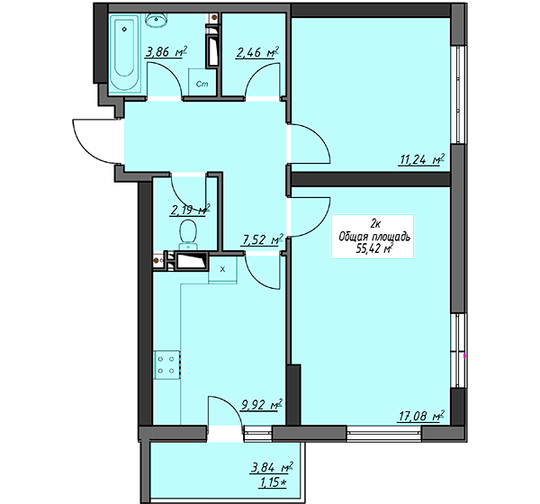 2-кімнатна 55.42 м² в ЖК Одеські традиції від 25 600 грн/м², Одеса