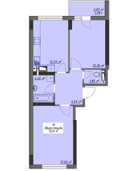 2-комнатная 55.54 м² в ЖК Одесские традиции от 25 600 грн/м², Одесса