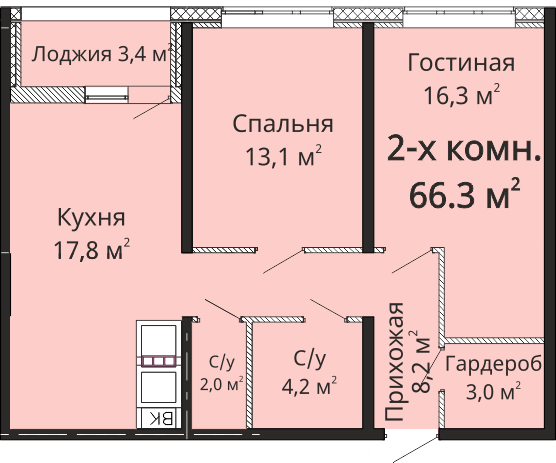 2-кімнатна 66.3 м² в ЖК Омега від 22 850 грн/м², Одеса