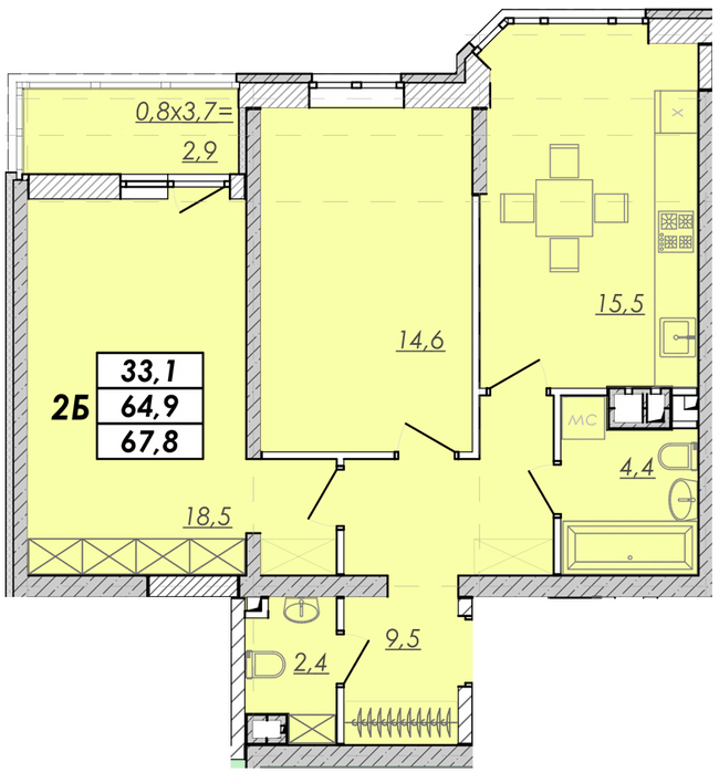 2-кімнатна 67.8 м² в ЖК Прохоровський квартал від 19 800 грн/м², Одеса