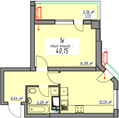 1-кімнатна 40.1 м² в ЖК Елегія Парк від 31 600 грн/м², Одеса