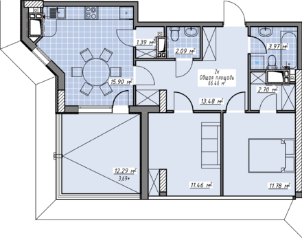 2-кімнатна 66.46 м² в ЖК Елегія Парк від 28 000 грн/м², Одеса