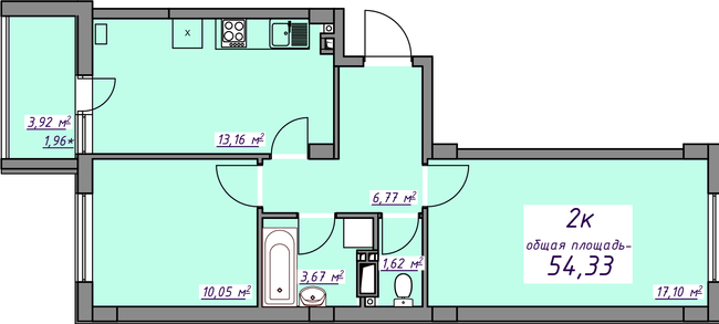 2-комнатная 54.33 м² в ЖМ Седьмое Небо от 18 550 грн/м², пгт Авангард