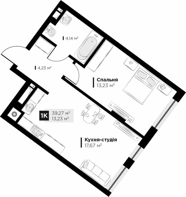 1-комнатная 39.27 м² в ЖК ARTHOUSE park от 32 400 грн/м², Львов