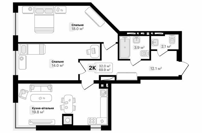 2-кімнатна 69.9 м² в ЖК Auroom City від 18 650 грн/м², Львів