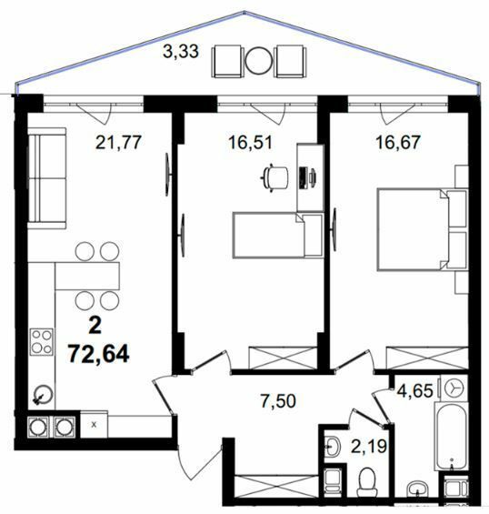 2-кімнатна 72.64 м² в ЖК Tiffany apartments від 31 050 грн/м², Львів