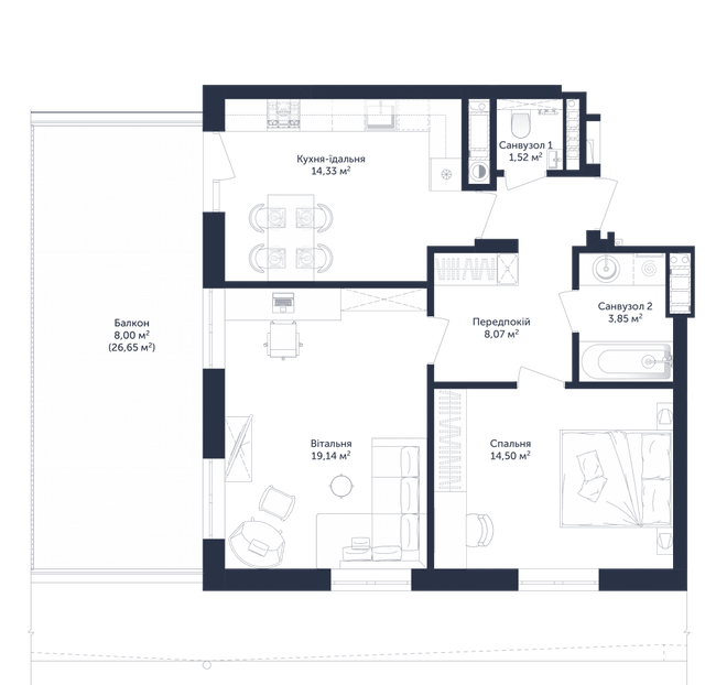 2-комнатная 69.41 м² в ЖК Viking Park от 31 050 грн/м², Львов