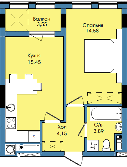 1-кімнатна 41.62 м² в ЖК Washington City від 23 200 грн/м², Львів