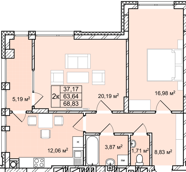 2-комнатная 68.83 м² в ЖК Софиевка от 30 500 грн/м², Львов