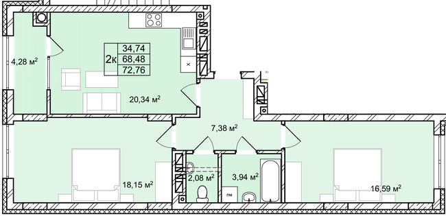 2-комнатная 72.76 м² в ЖК Софиевка от 30 500 грн/м², Львов